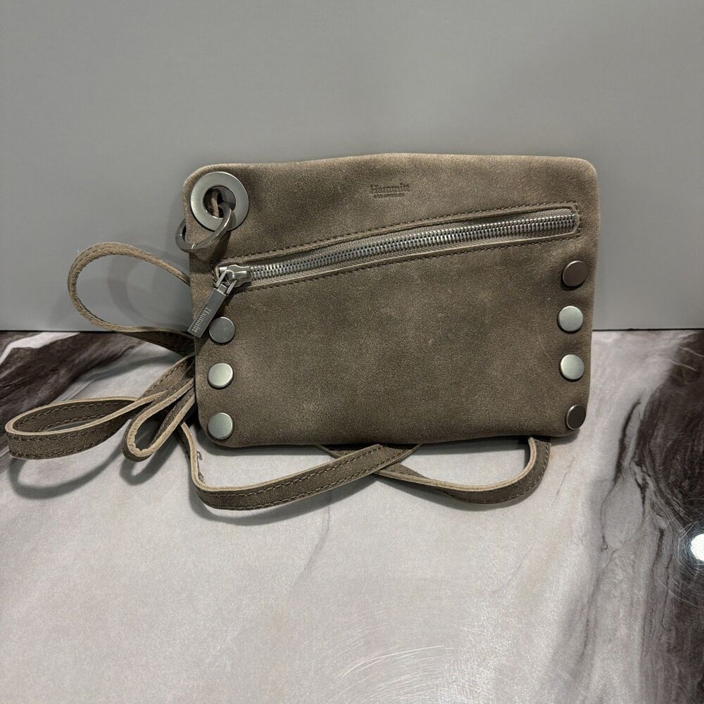 Hammitt Nash Small Crossbody Bag Pewter Leather Clutch Wristlet Gray Silver - Picture 9 of 10